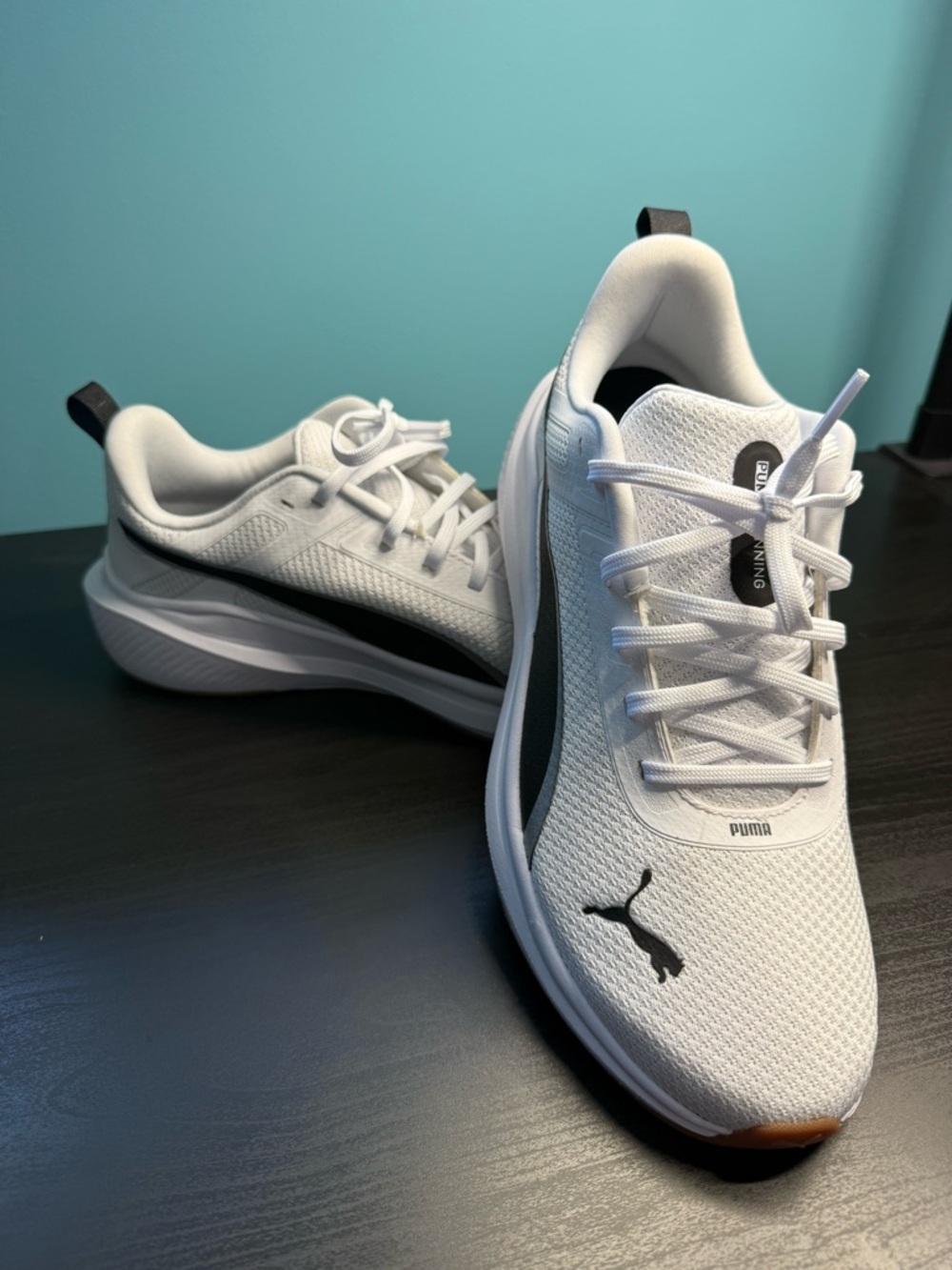 Puma White and Black Mesh Athletic Sneakers